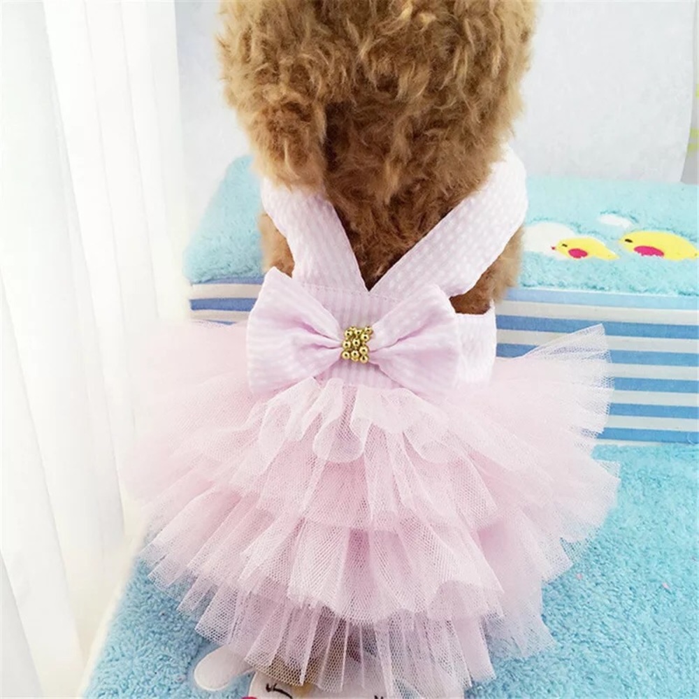 Dog dress shirt bow tutu pink cute medium small dogs clothing - Picture 10 of 11